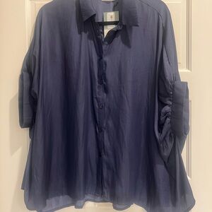 Elegant Navy Women's Blouse- oversized